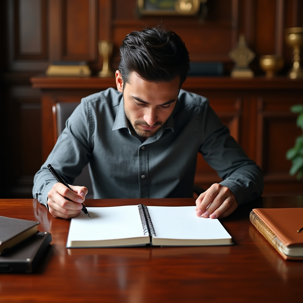Two separate notebooks representing personal and business financial accounts on a wooden desk