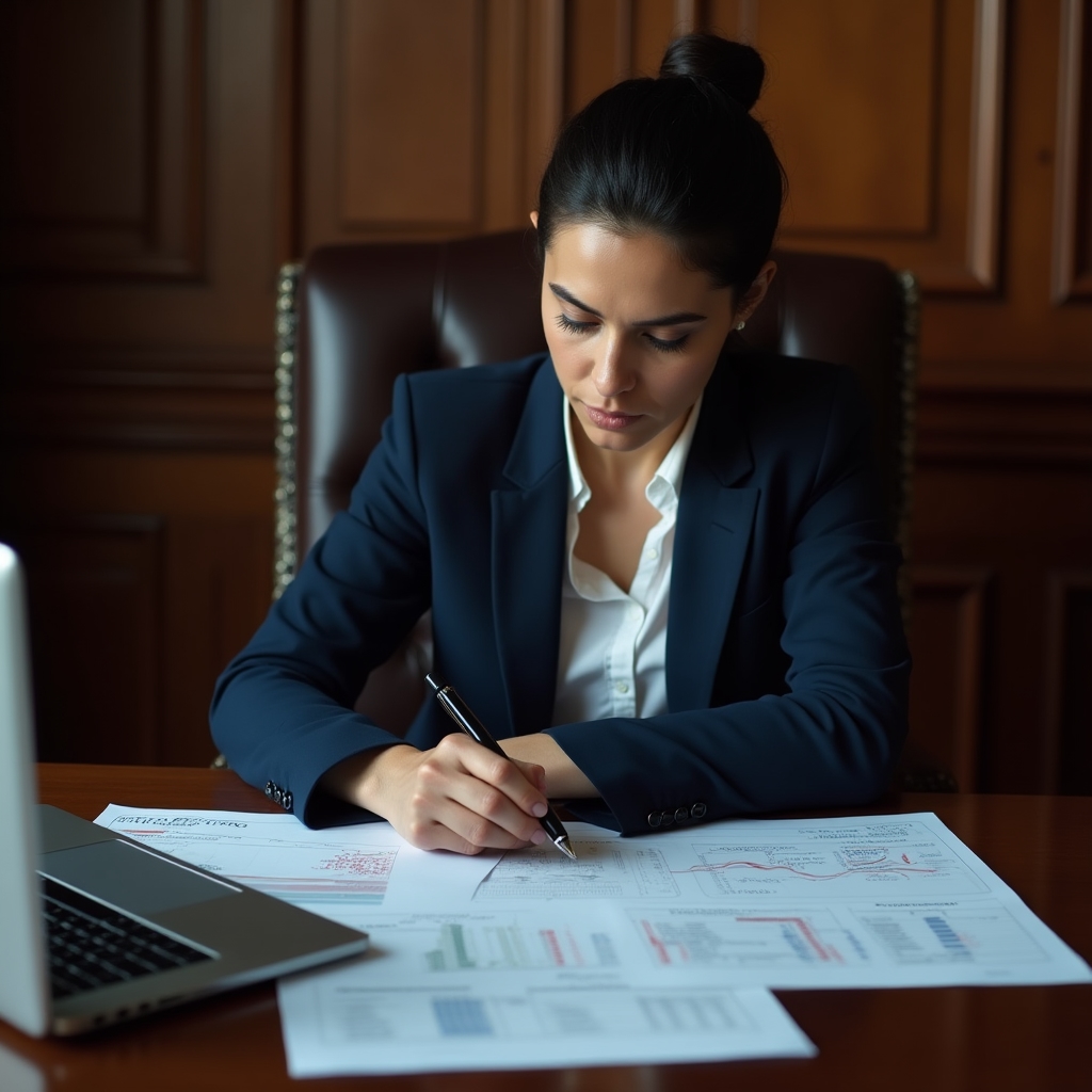 Freelancer organizing financial records at a structured workspace